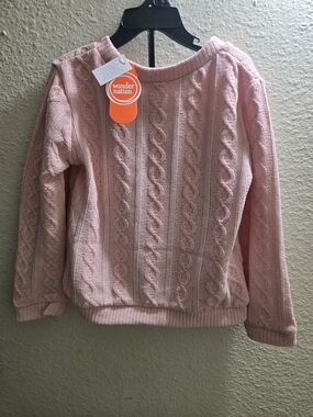 wonder nation Light Pink Cable-Knit Crewneck Sweater
